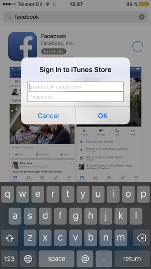 Enter your Apple ID username and password and select OK