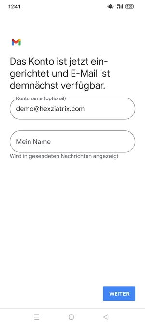 Geben Sie Ihrem Konto einen Namen und geben Sie Ihren Namen ein. Wählen Sie WEITER