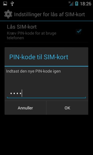Bekræft din Nye PIN-kode til SIM-kort og vælg OK