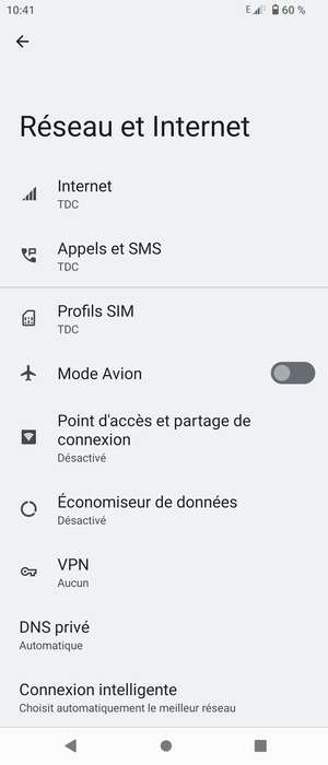Sélectionnez Profils SIM