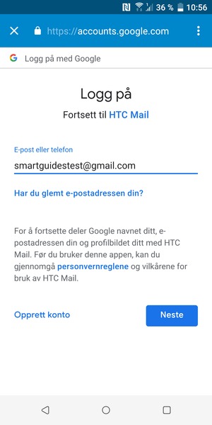 Skriv inn din Gmail-adresse og velg Neste