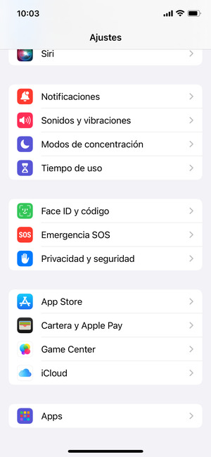 Vuelva al menú Ajustes, desplácese y seleccione Apps