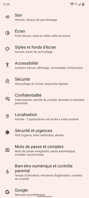 Faites défiler et sélectionnez Localisation