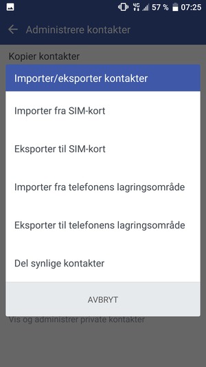 Velg Importer fra SIM-kort