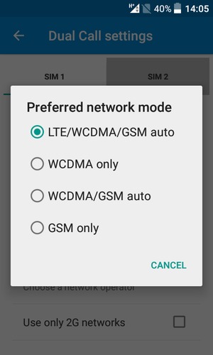 Select WCDMA/GSM auto to enable 3G and LTE/WCDMA/GSM to enable 4G