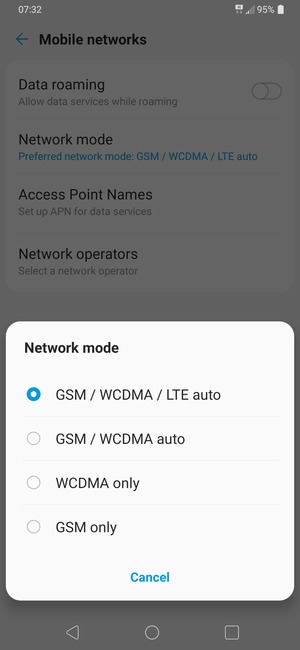 Select GSM / WCDMA auto to enable 3G and GSM / WCDMA / LTE auto  to enable 4G