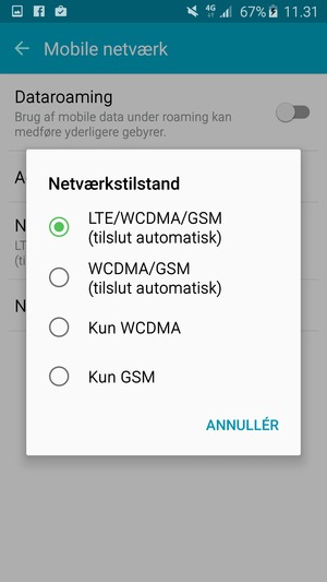 Vælg WCDMA/GSM (tilslut automatisk) for at aktivere 3G