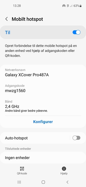 Din telefon er nu sat op til brug som modem