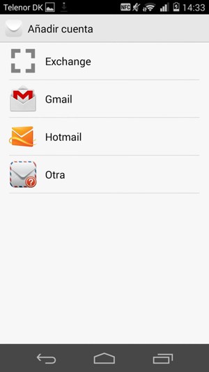 Seleccione Gmail/Hotmail o seleccione Otra