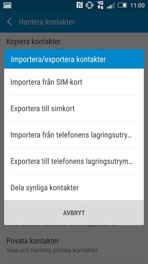 Välj Importera från SIM-kort
