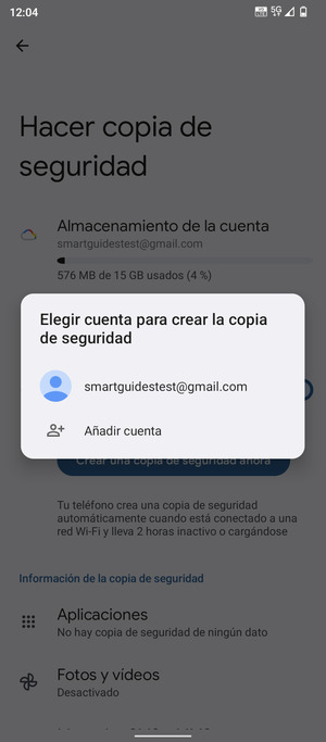 Seleccione su cuenta de copia de seguridad