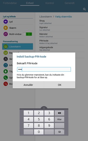 Bekræft din Backup-PIN-kode og vælg OK