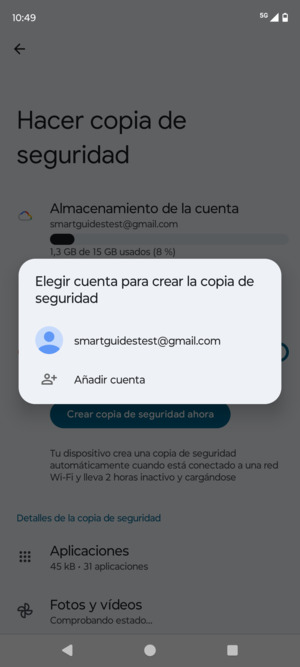 Seleccione su cuenta de copia de seguridad