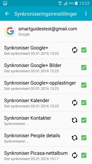 Dine kontakter fra Google vil synkroniseres til smarttelefonen din