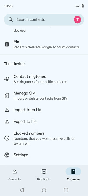 Scroll to and select Manage SIM