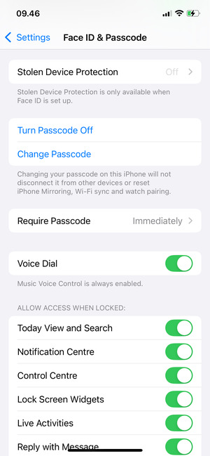 Scroll to and select Change Passcode