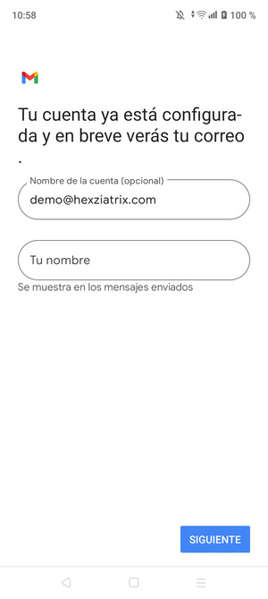 Déle a su cuenta un nombre y escriba su nombre. Seleccione SIGUENTE