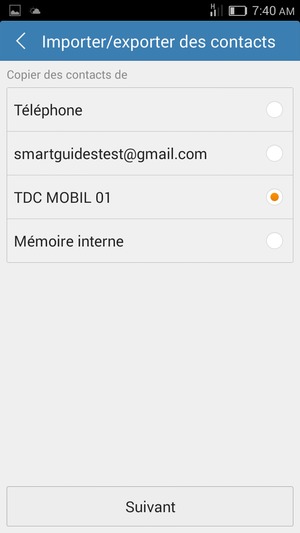 Sélectionnez la carte SIM puis Suivant