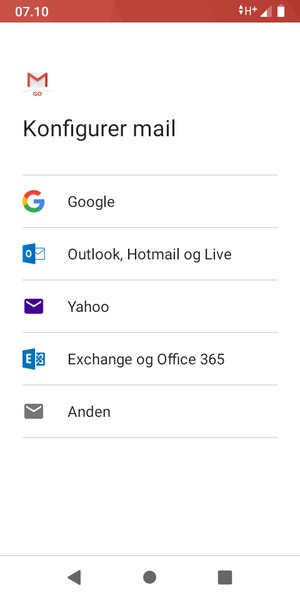 Vælg Exchange og Office 365