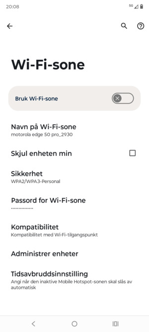 Velg Passord for Wi-Fi-sone