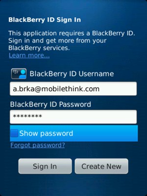 Enter your BlackBerry ID Username and Password. Select Sign In