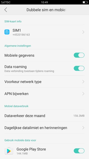 Schakel Data roaming in of uit