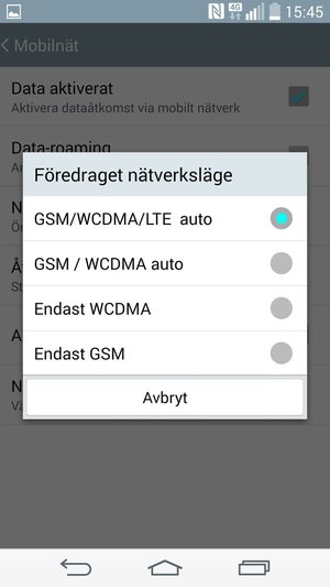 Välj GSM / WCDMA auto för att aktivera 3G