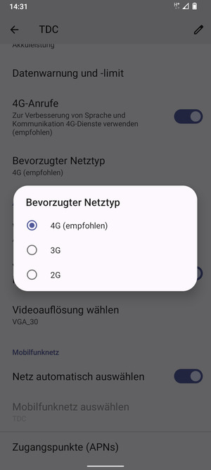 Wählen Sie die gewünschte Option