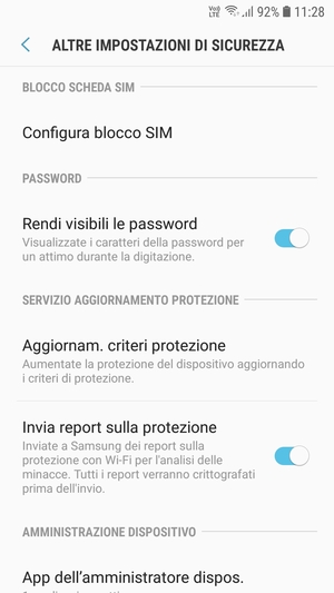 Seleziona Configura blocco SIM