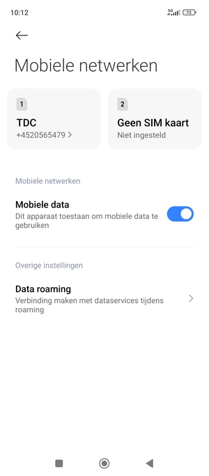 Selecteer Data roaming