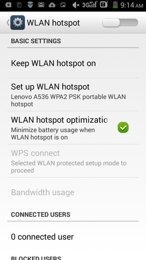 Turn on WLAN hotspot