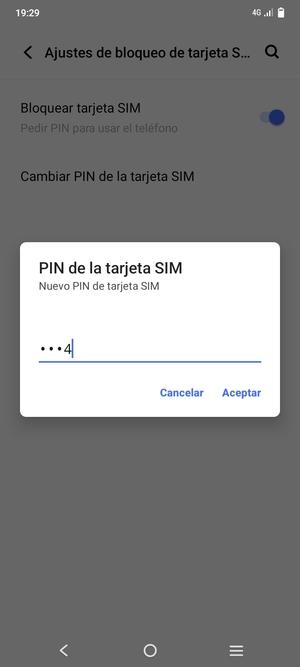 Introduzca su Nuevo PIN de la tarjeta SIM y seleccione Aceptar