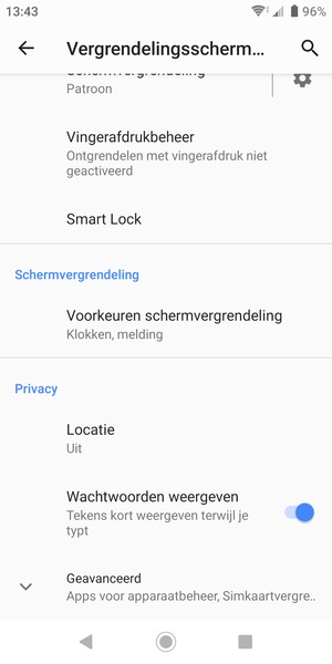 To change the PIN for the SIM card, scroll to and select Geavanceerd
