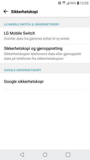 Velg Google sikkerhetskopi