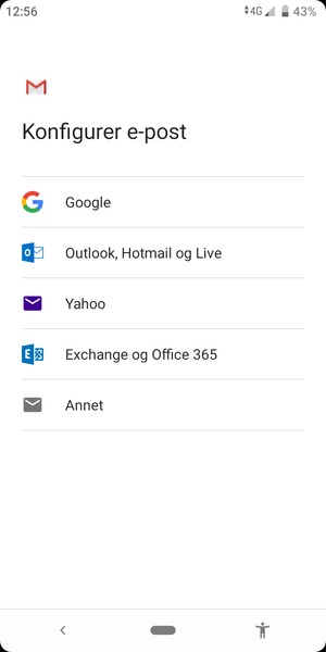 Velg Exchange og Office 365