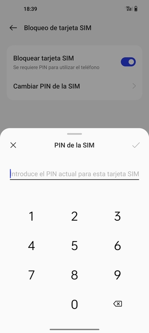 Introduzca su PIN de tarjeta SIM antiguo y seleccione Aceptar