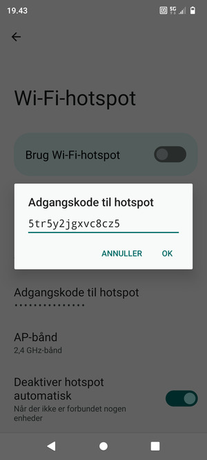 Indtast en Wi-Fi-hotspot adgangskode på minimum 8 tegn og vælg OK