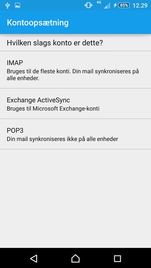 Vælg IMAP eller POP3