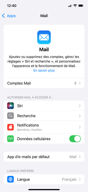 Sélectioneez Comptes Mail