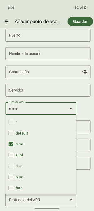 Marque la casilla de verificación mms