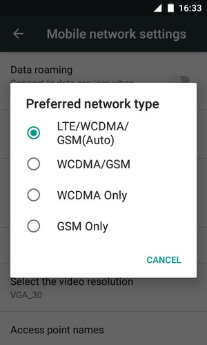 Select WCDMA/GSM to enable 3G and LTE/WCDMA/GSM(Auto) to enable 4G