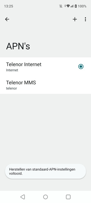Uw telefoon wordt teruggezet naar standaard internet- en mms-instellingen