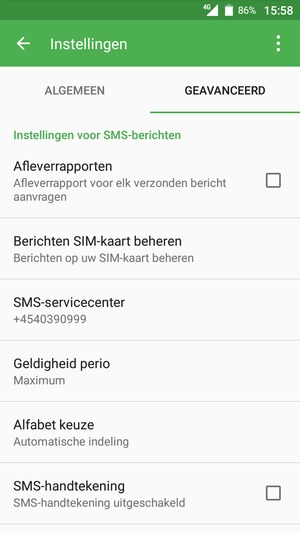 Selecteer SMS-service center
