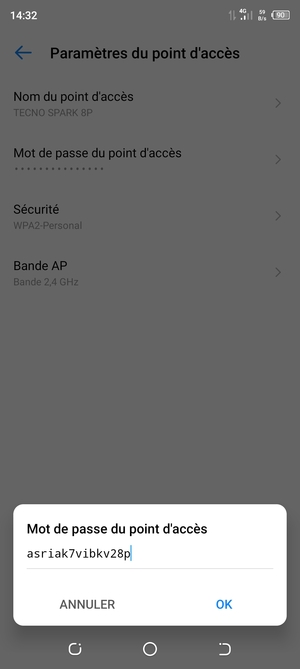 Saisissez un mot de passe de hotspot Wi-Fi d'au moins 8 caractères et sélectionnez OK