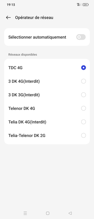 Sélectionnez un opérateur réseau dans la liste
