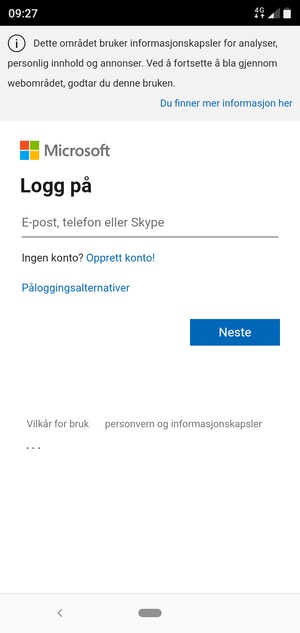 Skriv inn e-postadresse og velg Neste