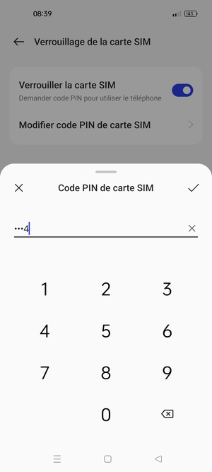 Saisissez code PIN actuel de carte SIM et sélectionnez OK