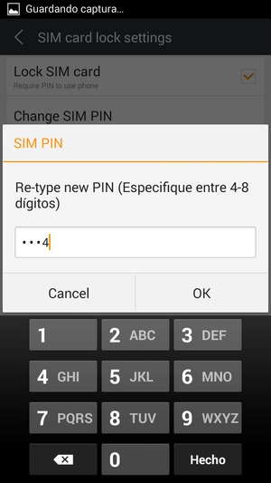 Confirme su nuevo Código PIN de tarjeta SIM y seleccione OK