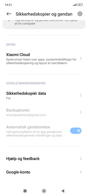 Scroll til og vælg Sikkerhedskopiér data