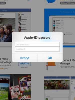 Skriv inn Apple-ID-brukernavn og Apple-ID-passord og velg OK
